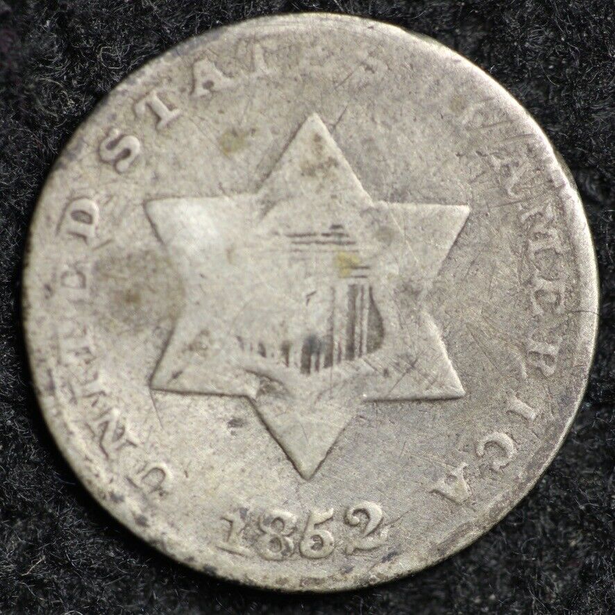 1852 Three Cent Silver Piece Choice Free Shipping E167 Act