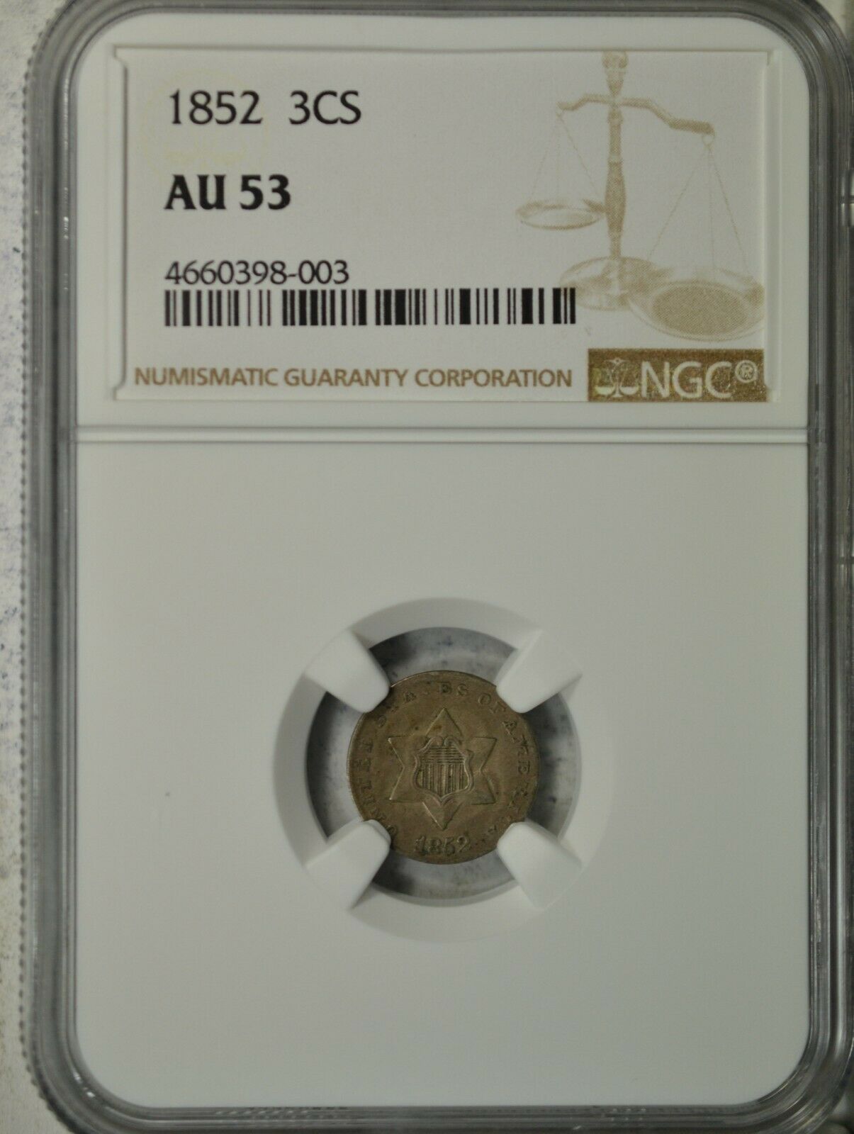 1852 3 Cent Silver, Ngc Au53